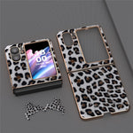 Electroplating Phone Case for Oppo Find N2 Flip 5G , Leopard Pattern Hard PC+PU Leather Phone Cover