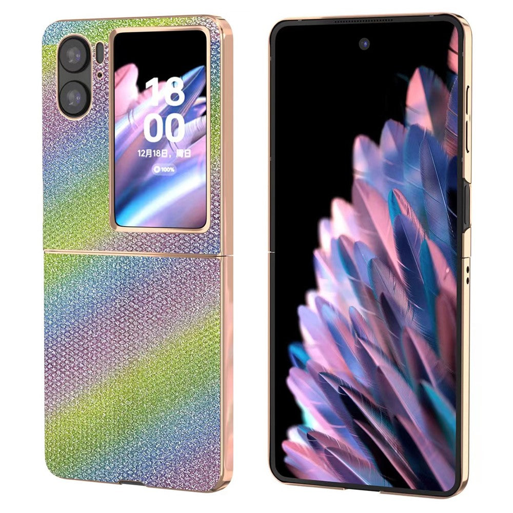 Electroplating Phone Case for Oppo Find N2 Flip 5G Rhinestone Texture Shockproof Case PC+PU Leather Phone Cover