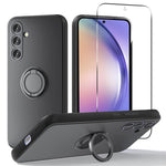 For Samsung Galaxy A54 5G Kickstand Liquid Silicone Phone Case with 2.5D Arc Edge Tempered Glass Screen Film