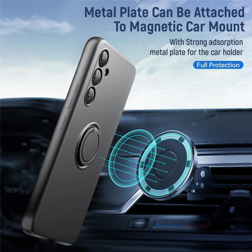 For Samsung Galaxy A54 5G Kickstand Liquid Silicone Phone Case with 2.5D Arc Edge Tempered Glass Screen Film