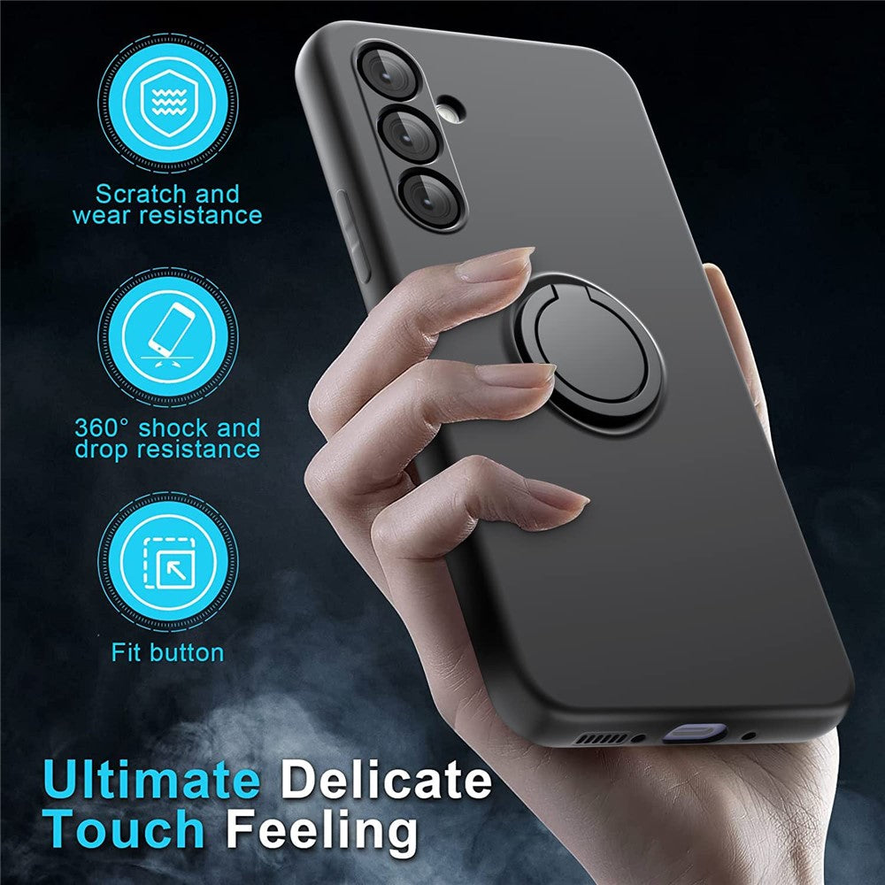 For Samsung Galaxy A54 5G Kickstand Liquid Silicone Phone Case with 2.5D Arc Edge Tempered Glass Screen Film