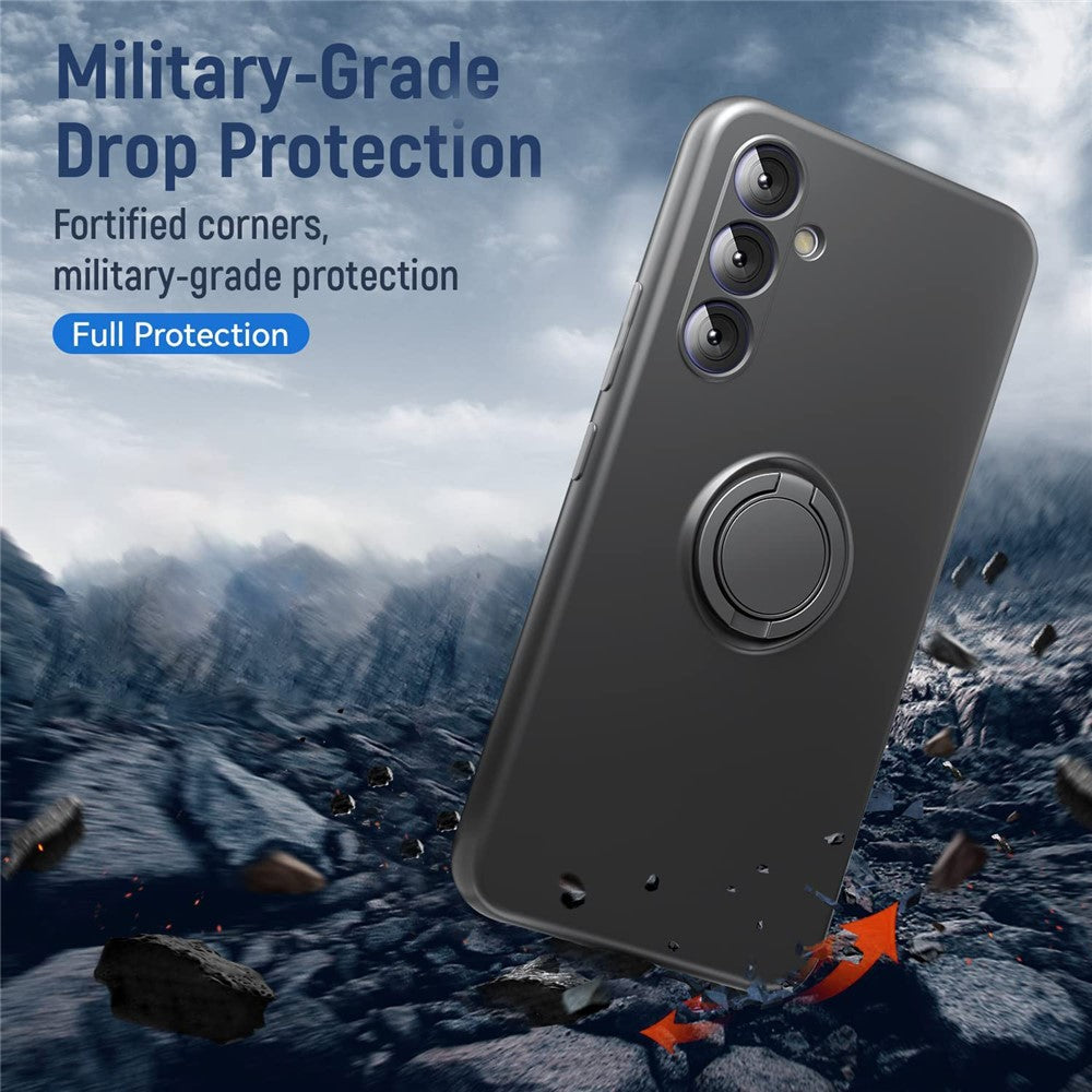 For Samsung Galaxy A54 5G Kickstand Liquid Silicone Phone Case with 2.5D Arc Edge Tempered Glass Screen Film