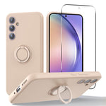 For Samsung Galaxy A54 5G Kickstand Liquid Silicone Phone Case with 2.5D Arc Edge Tempered Glass Screen Film