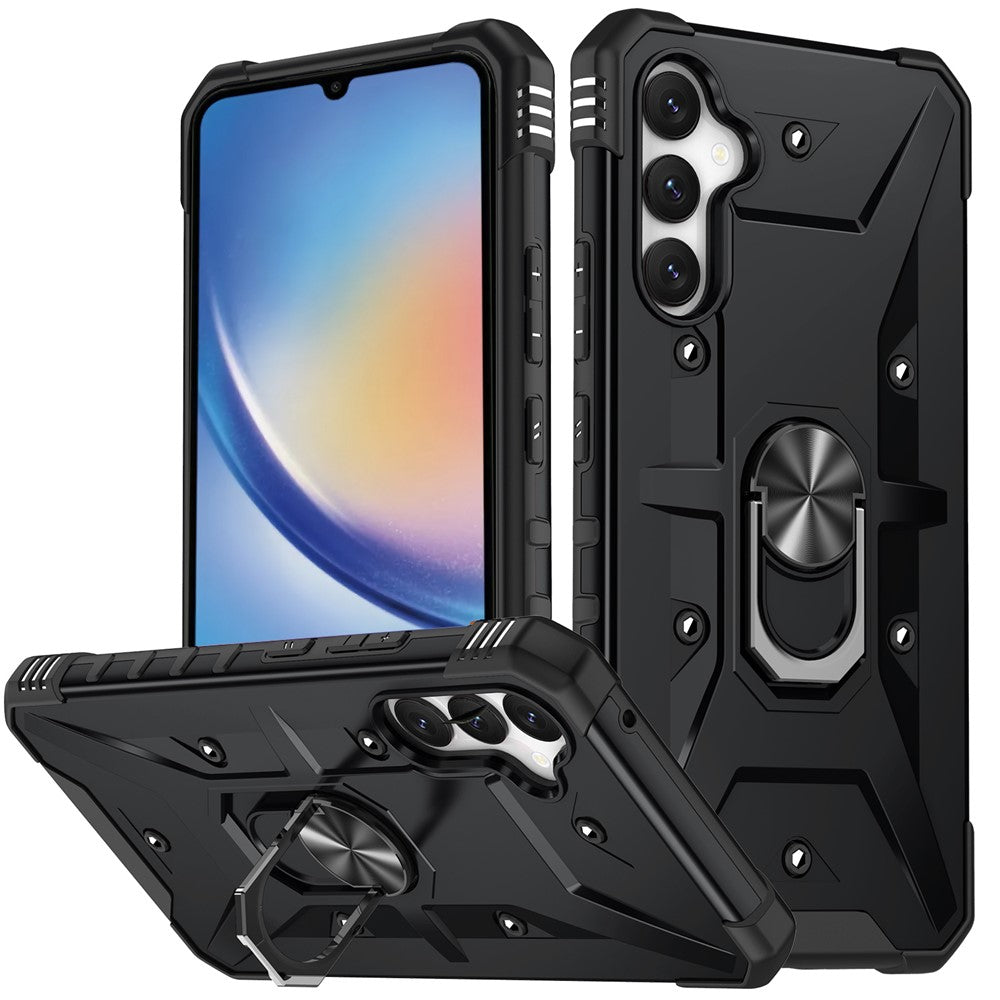For Samsung Galaxy A34 5G Shockproof TPU+PC Phone Case Ring Kickstand Anti-Scratch Back Cover