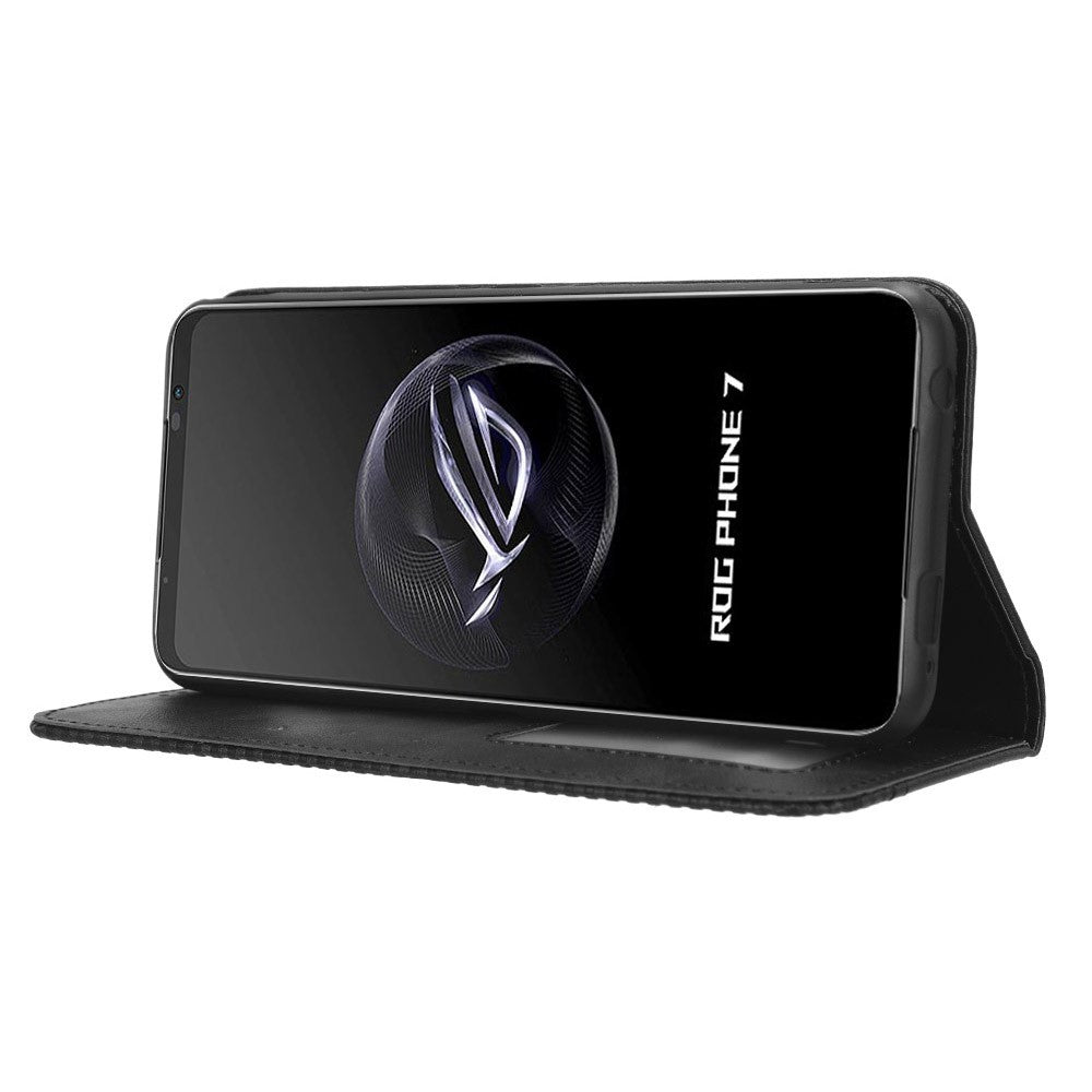Til Asus ROG Phone 7 5G Retro PU-lædercover, stander, pung, magnetisk lukning mobiltelefonetui