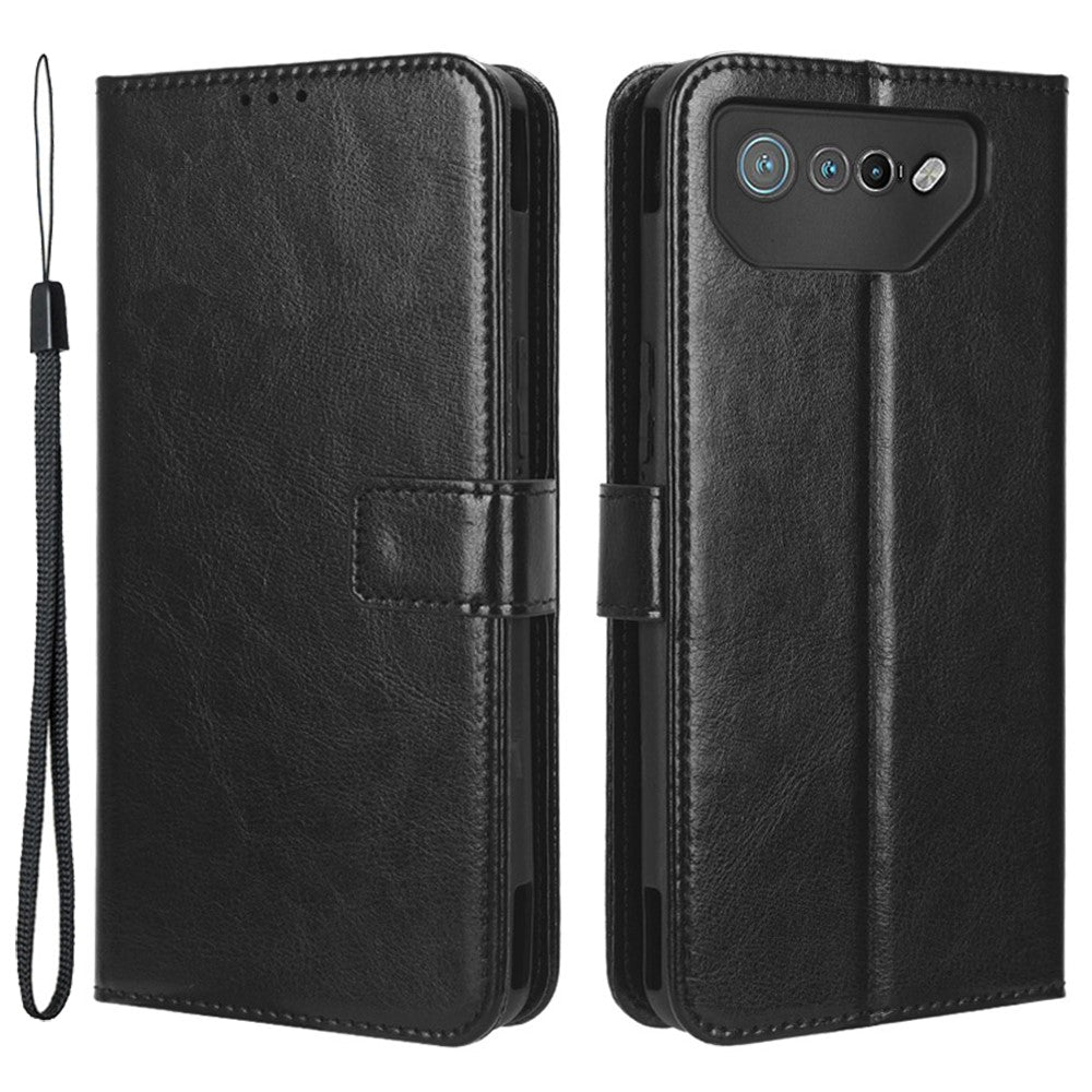 Standcover til Asus ROG Phone 7 5G Ridsefast Crazy Horse Tekstur Pung PU Læder Telefoncover