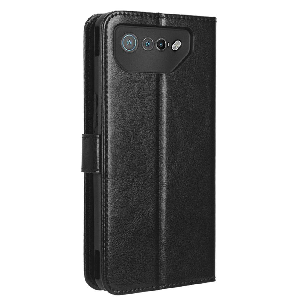 Standcover til Asus ROG Phone 7 5G Ridsefast Crazy Horse Tekstur Pung PU Læder Telefoncover