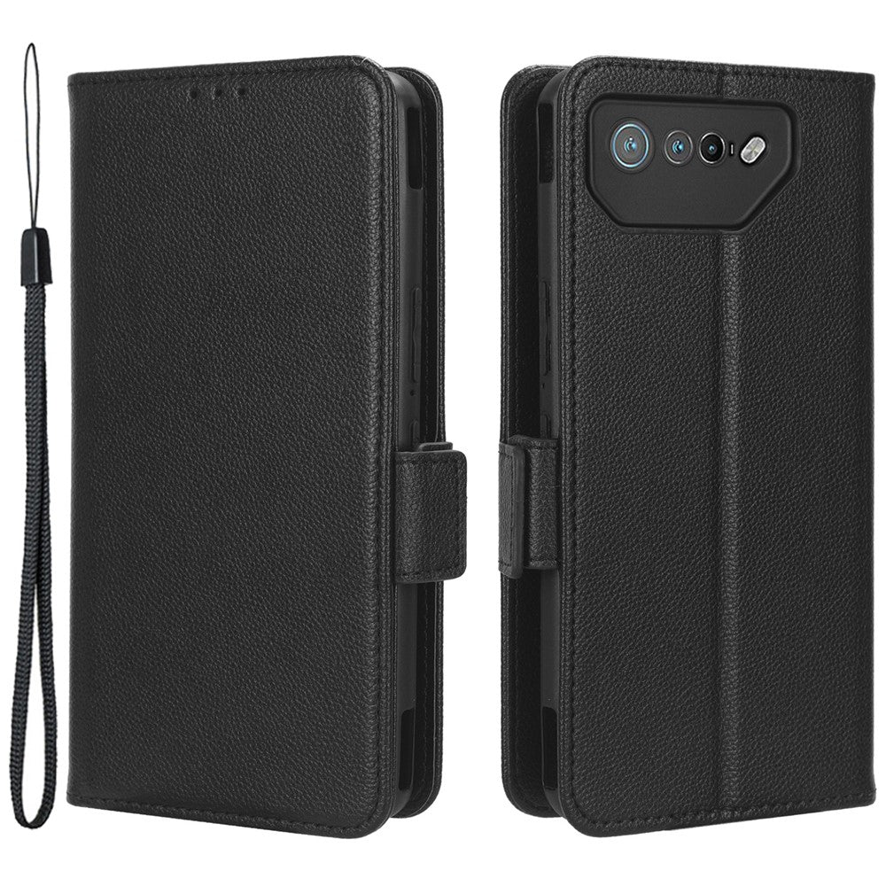 For Asus ROG Phone 7 5G Flip Stand Phone Shell PU Leather Wallet Anti-drop Case Litchi Texture Phone Cover