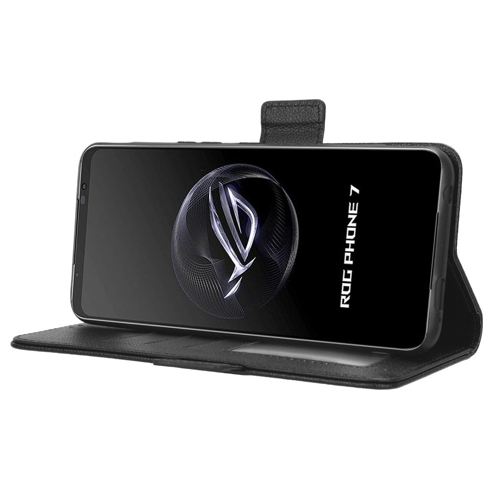 For Asus ROG Phone 7 5G Flip Stand Phone Shell PU Leather Wallet Anti-drop Case Litchi Texture Phone Cover