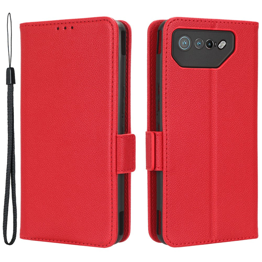 For Asus ROG Phone 7 5G Flip Stand Phone Shell PU Leather Wallet Anti-drop Case Litchi Texture Phone Cover