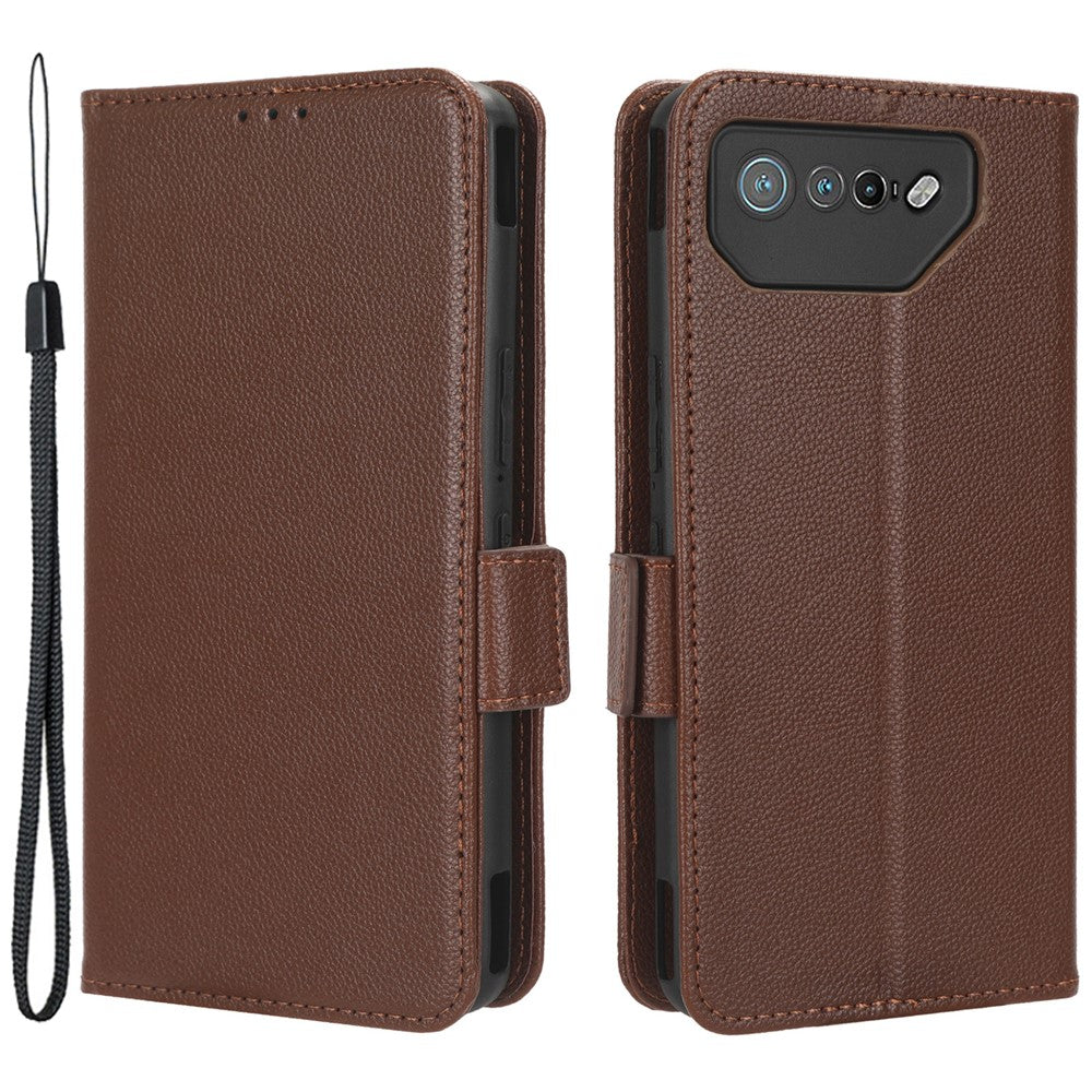 For Asus ROG Phone 7 5G Flip Stand Phone Shell PU Leather Wallet Anti-drop Case Litchi Texture Phone Cover