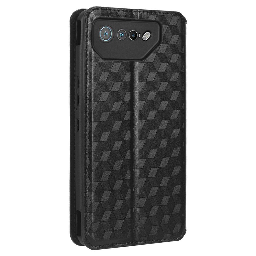 For Asus ROG Phone 7 5G Cell Phone Case Imprinted Rhombus PU Leather Wallet Stand Flip Cover