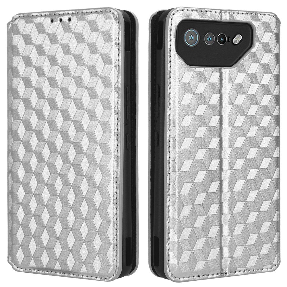 For Asus ROG Phone 7 5G Cell Phone Case Imprinted Rhombus PU Leather Wallet Stand Flip Cover