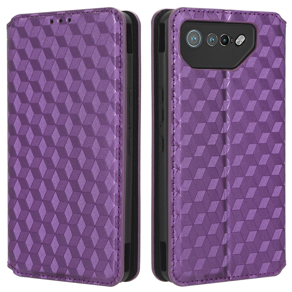 For Asus ROG Phone 7 5G Cell Phone Case Imprinted Rhombus PU Leather Wallet Stand Flip Cover