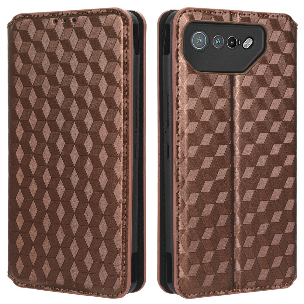 For Asus ROG Phone 7 5G Cell Phone Case Imprinted Rhombus PU Leather Wallet Stand Flip Cover