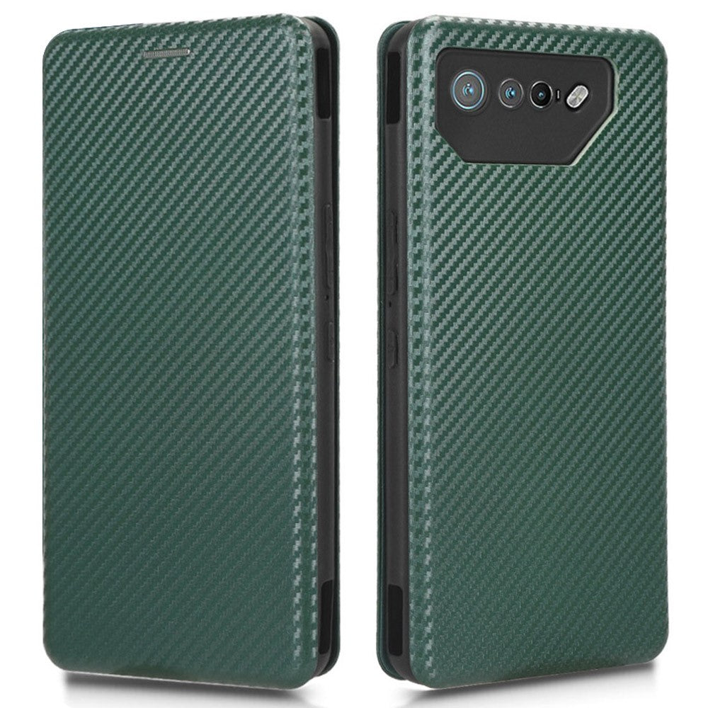Stand Cover for Asus ROG Phone 7 5G / 7 Ultimate 5G Carbon Fiber Texture Card Slot PU Leather Phone Case