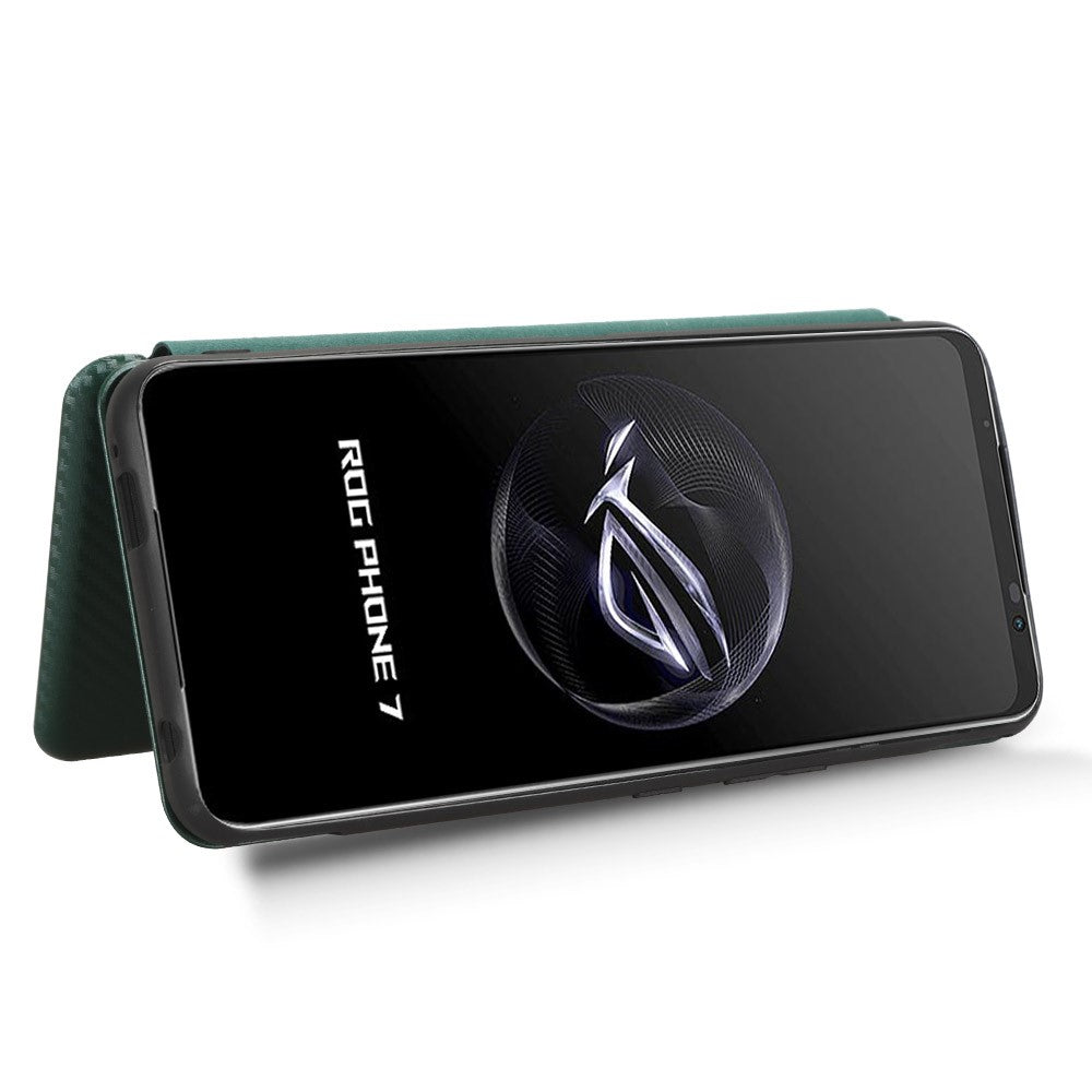 Stand Cover for Asus ROG Phone 7 5G / 7 Ultimate 5G Carbon Fiber Texture Card Slot PU Leather Phone Case