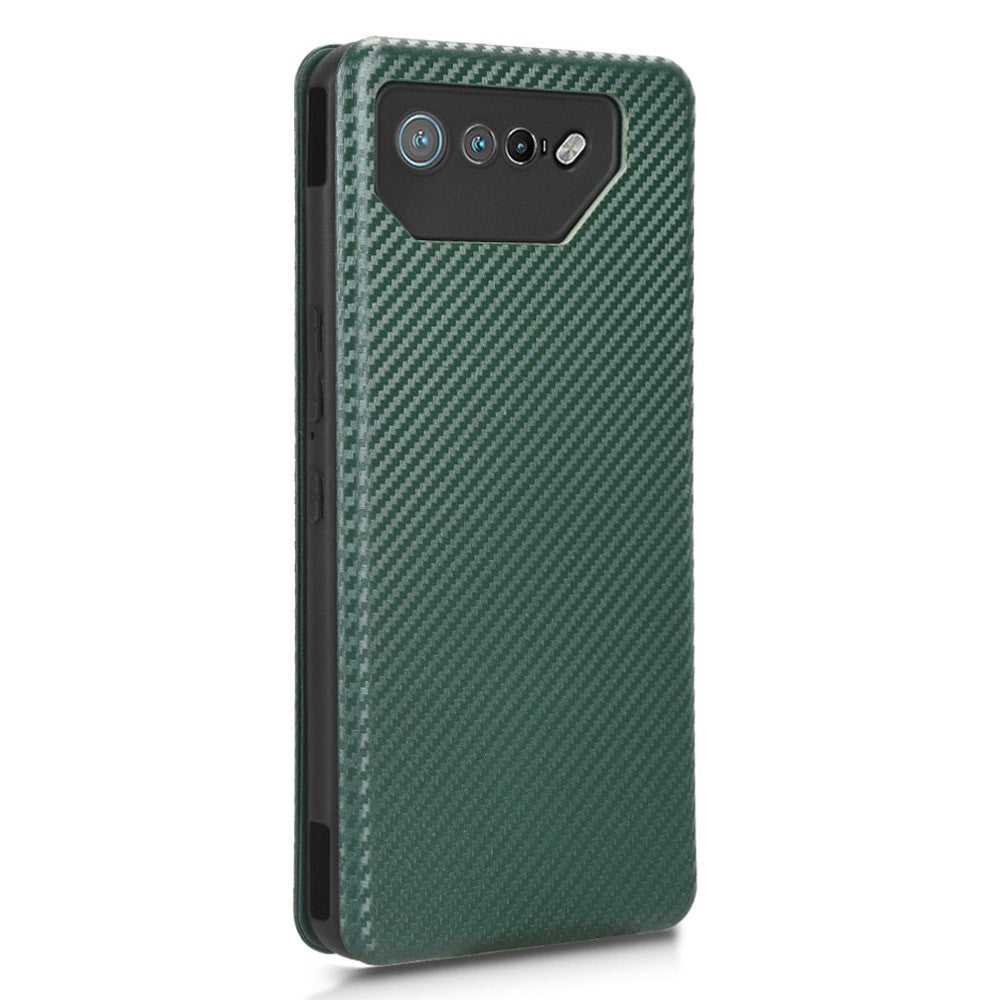 Stand Cover for Asus ROG Phone 7 5G / 7 Ultimate 5G Carbon Fiber Texture Card Slot PU Leather Phone Case