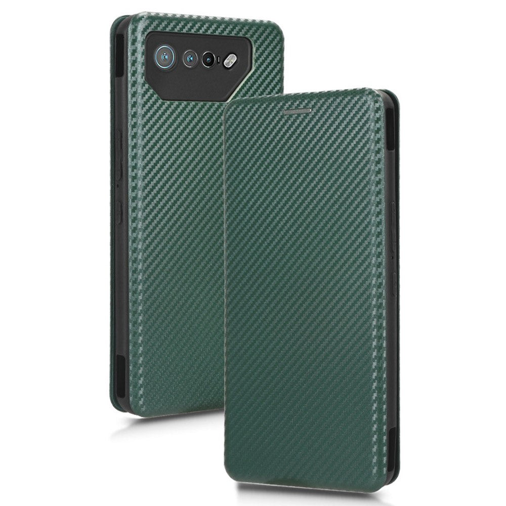 Stand Cover for Asus ROG Phone 7 5G / 7 Ultimate 5G Carbon Fiber Texture Card Slot PU Leather Phone Case
