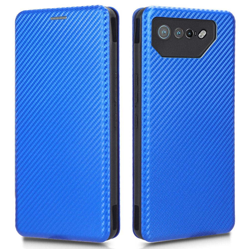 Stand Cover for Asus ROG Phone 7 5G / 7 Ultimate 5G Carbon Fiber Texture Card Slot PU Leather Phone Case
