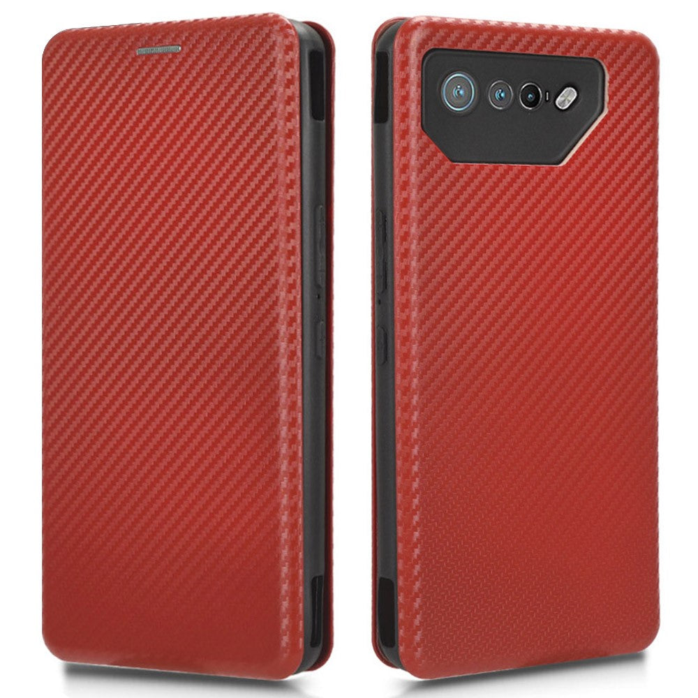 Stand Cover for Asus ROG Phone 7 5G / 7 Ultimate 5G Carbon Fiber Texture Card Slot PU Leather Phone Case
