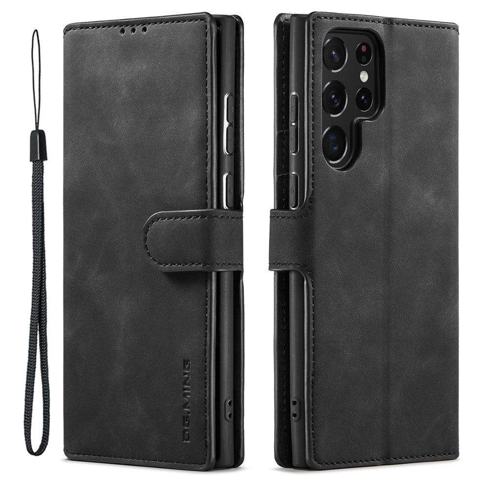 DG.MING For Samsung Galaxy S23 Ultra Retro PU Leather Anti-drop Cover Flip Stand Wallet Phone Case