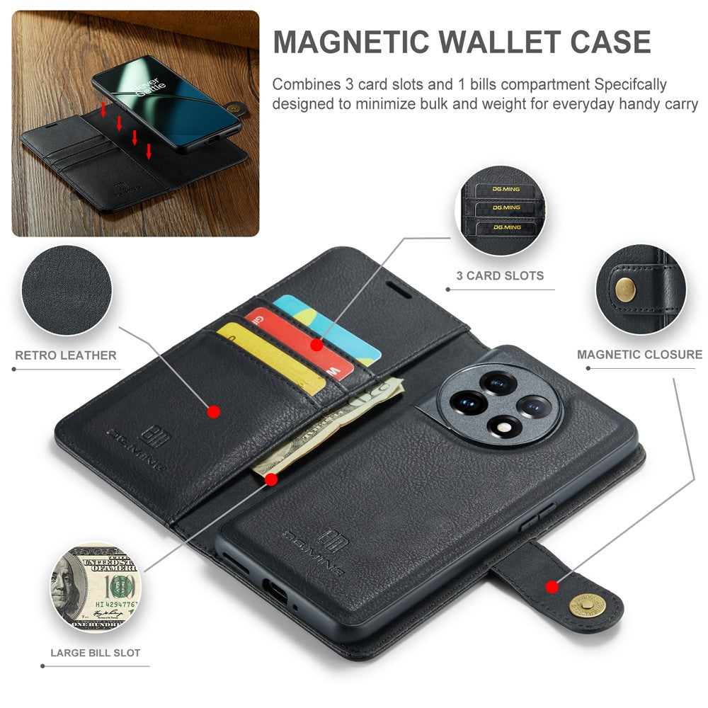 DG.MING För OnePlus 11 5G Avtagbart Magnetiskt Anti-Drop-Skal Delat Läder Plånboksfodral mobilskydd