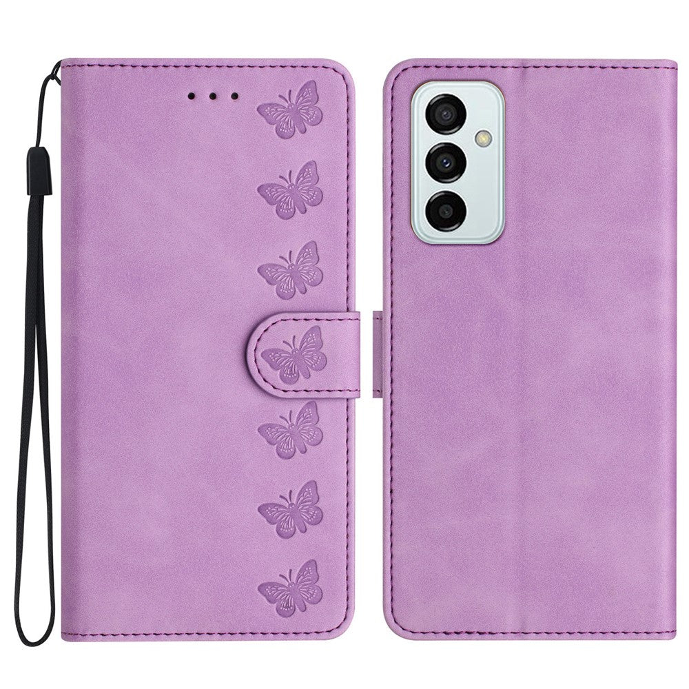 Stativskal till Samsung Galaxy M23 5G / F23 5G Fjärilspräglat Anti-fingeravtrycks Läderplånbok