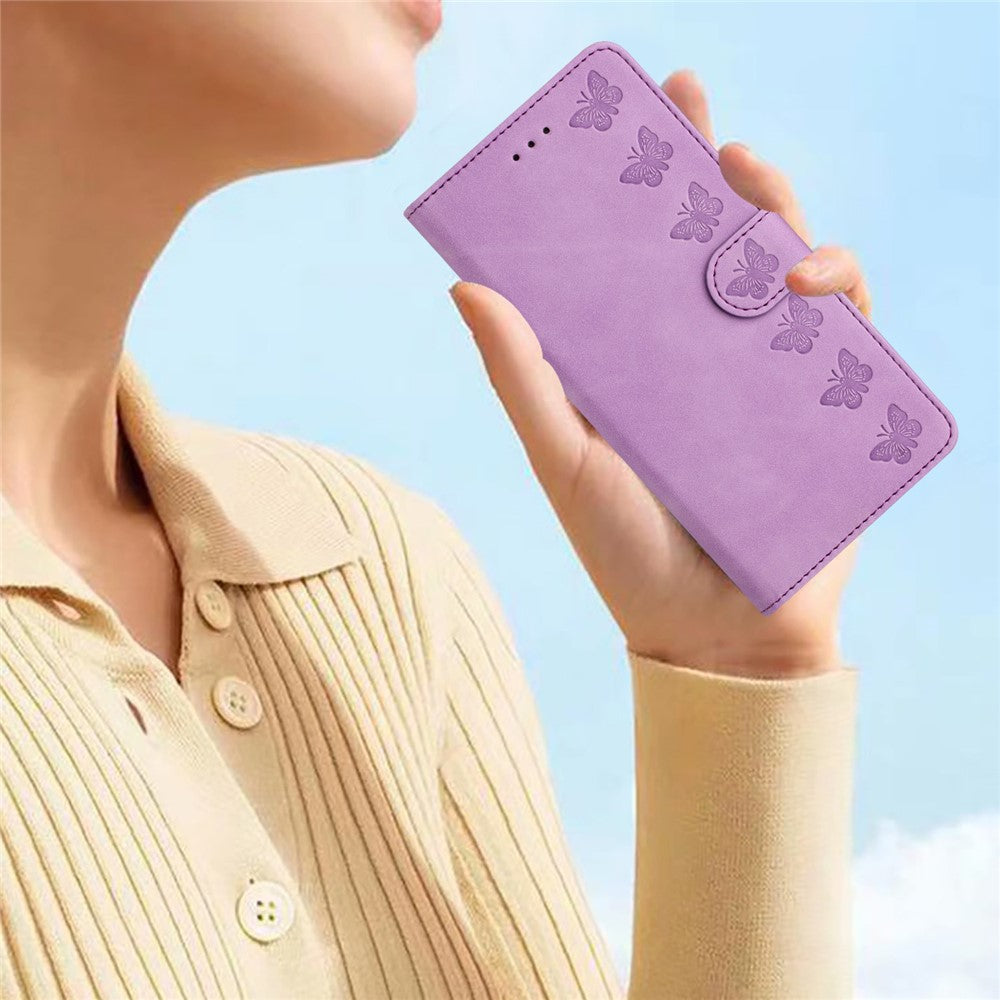 Stativskal till Samsung Galaxy M23 5G / F23 5G Fjärilspräglat Anti-fingeravtrycks Läderplånbok