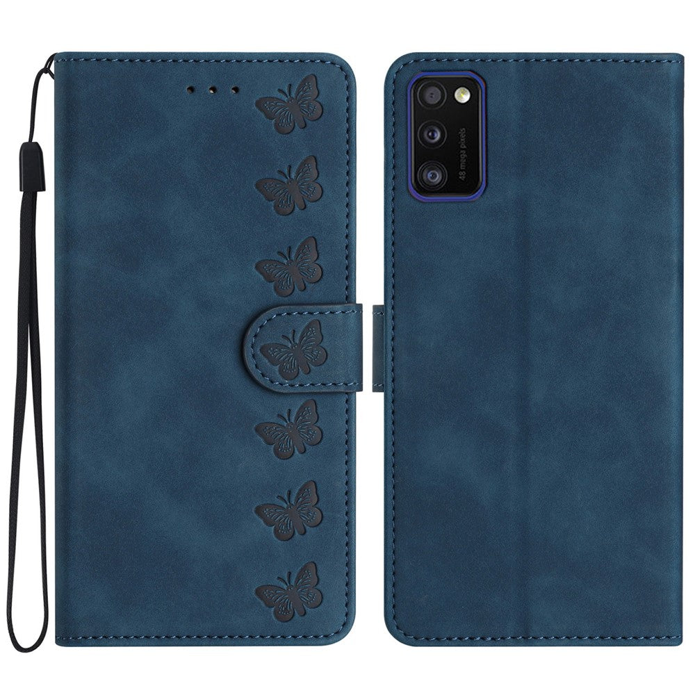 Läderfodral till Samsung Galaxy A41 (Global Version) Fjärilspräglat mobilskal med Stativ, Plånbok