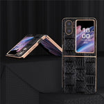 For Oppo Find N2 Flip 5G Genuine Cow Leather+PC Phone Case Nano Electroplating Mahjong Texture Back Cover