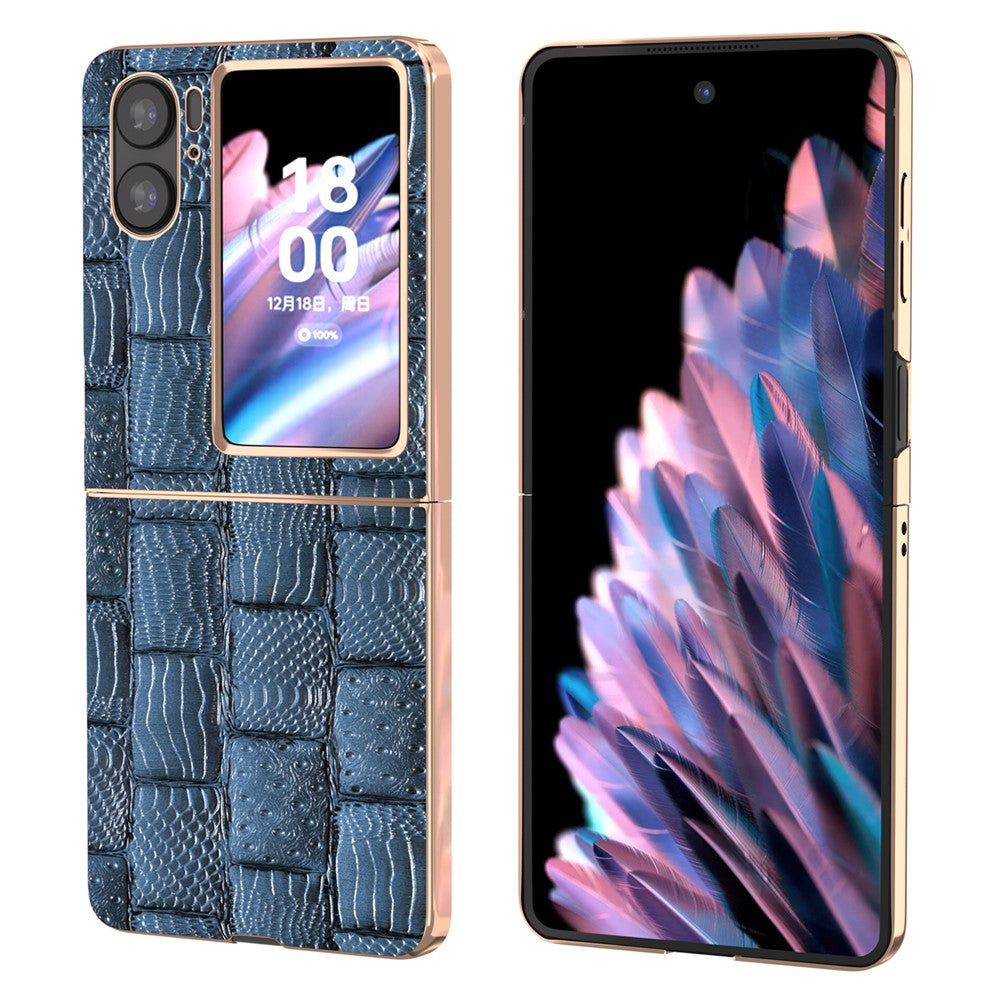 For Oppo Find N2 Flip 5G Genuine Cow Leather+PC Phone Case Nano Electroplating Mahjong Texture Back Cover