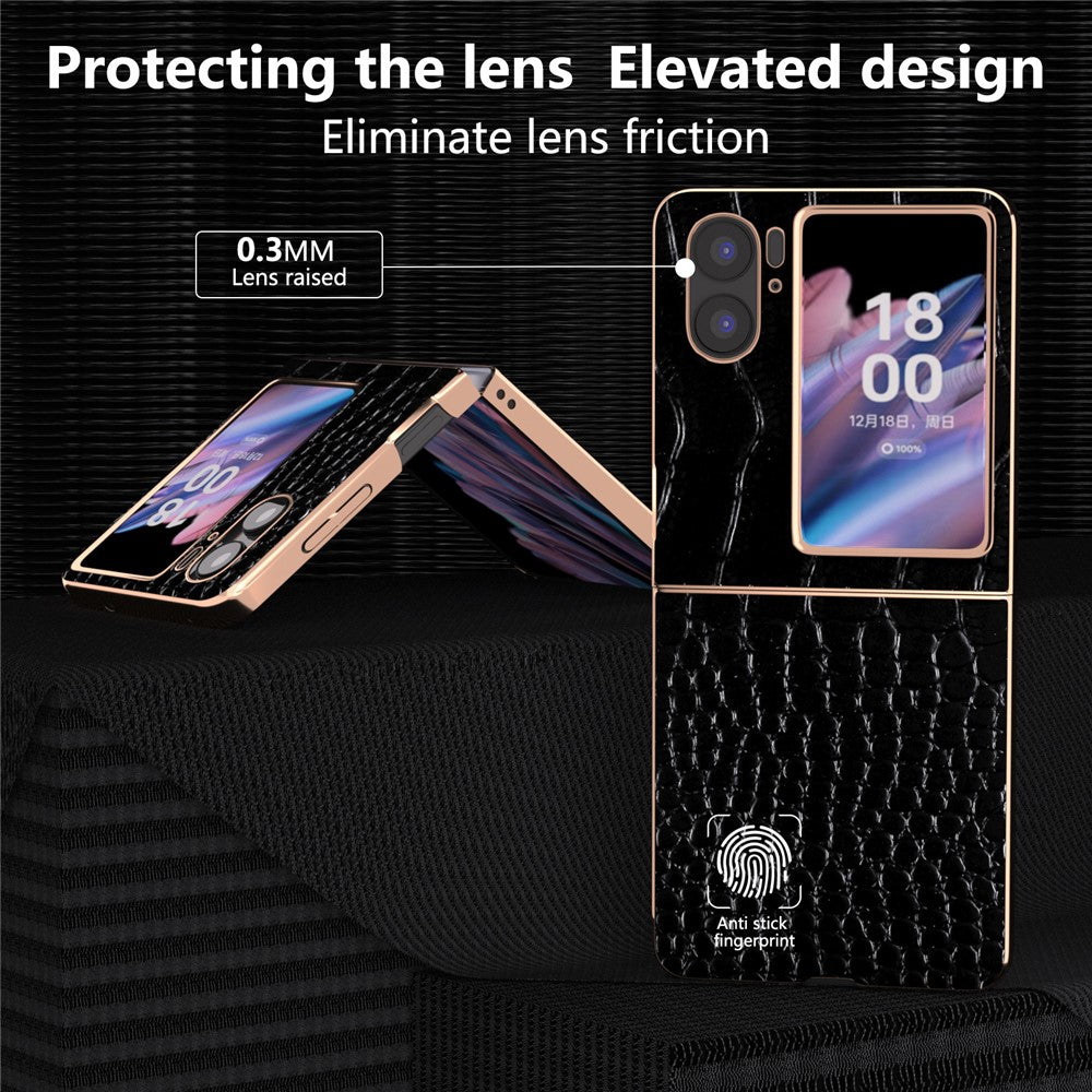 For Oppo Find N2 Flip 5G Genuine Cow Leather+PC Shockproof Cover Crocodile Texture Nano Electroplating Phone Case