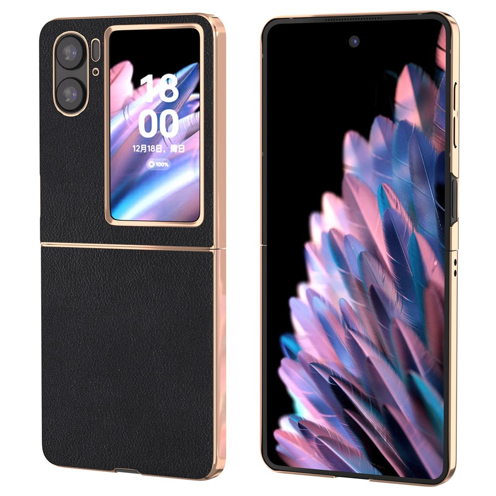 Til Oppo Find N2 Flip 5G Nano Galvaniseret Bagcover Ægte Koskind+PC Tekstureret Telefoncover