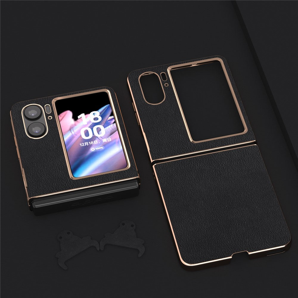 Til Oppo Find N2 Flip 5G Nano Galvaniseret Bagcover Ægte Koskind+PC Tekstureret Telefoncover