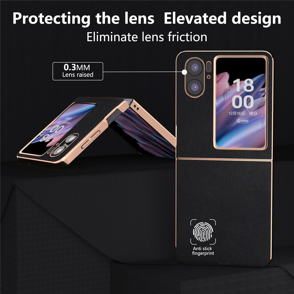 Til Oppo Find N2 Flip 5G Nano Galvaniseret Bagcover Ægte Koskind+PC Tekstureret Telefoncover
