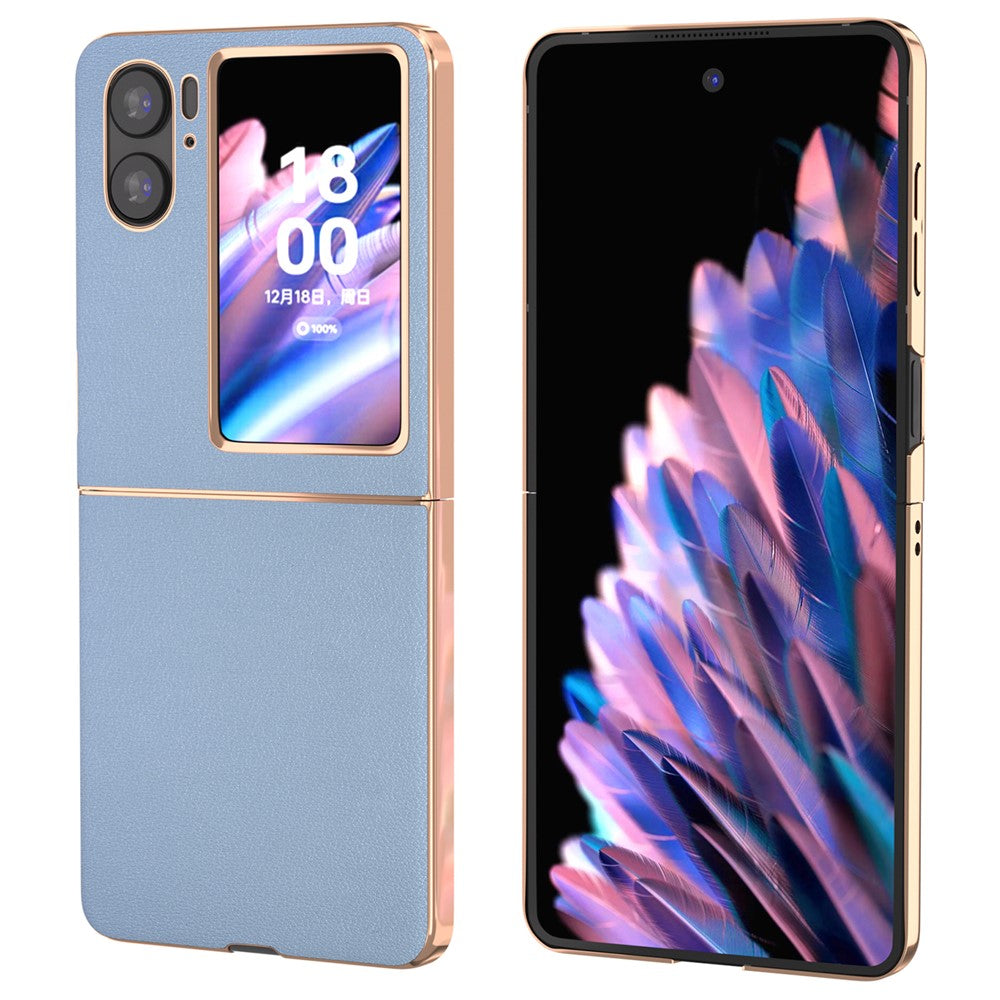 Til Oppo Find N2 Flip 5G Nano Galvaniseret Bagcover Ægte Koskind+PC Tekstureret Telefoncover