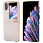 For Oppo Find N2 Flip 5G Nano Electroplating Back Cover Genuine Cow Leather+PC Textured Phone Case