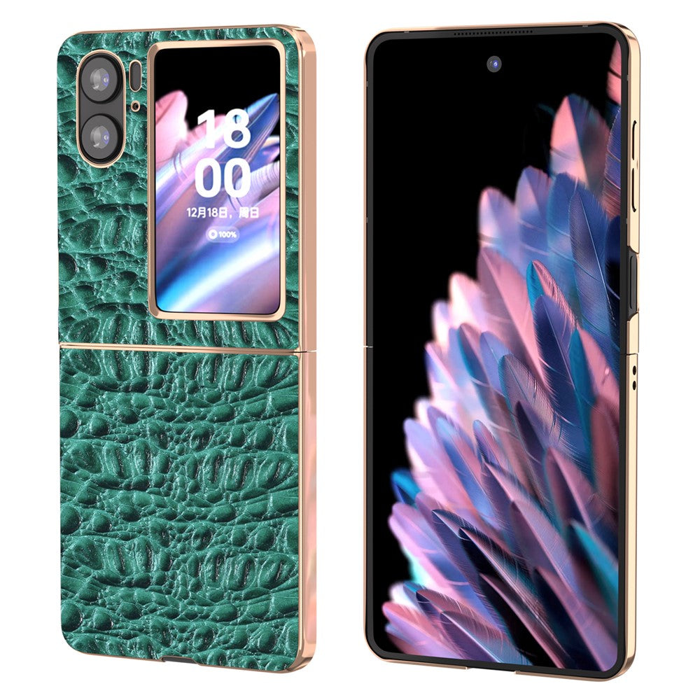 For Oppo Find N2 Flip 5G Genuine Cow Leather+PC Shell Nano Electroplating Shockproof Phone Case