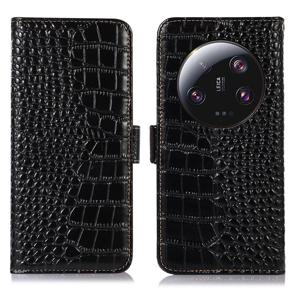 For Xiaomi 13 Ultra Genuine Cowhide Leather Phone Case Stand RFID Blocking Wallet Crocodile Texture Phone Cover
