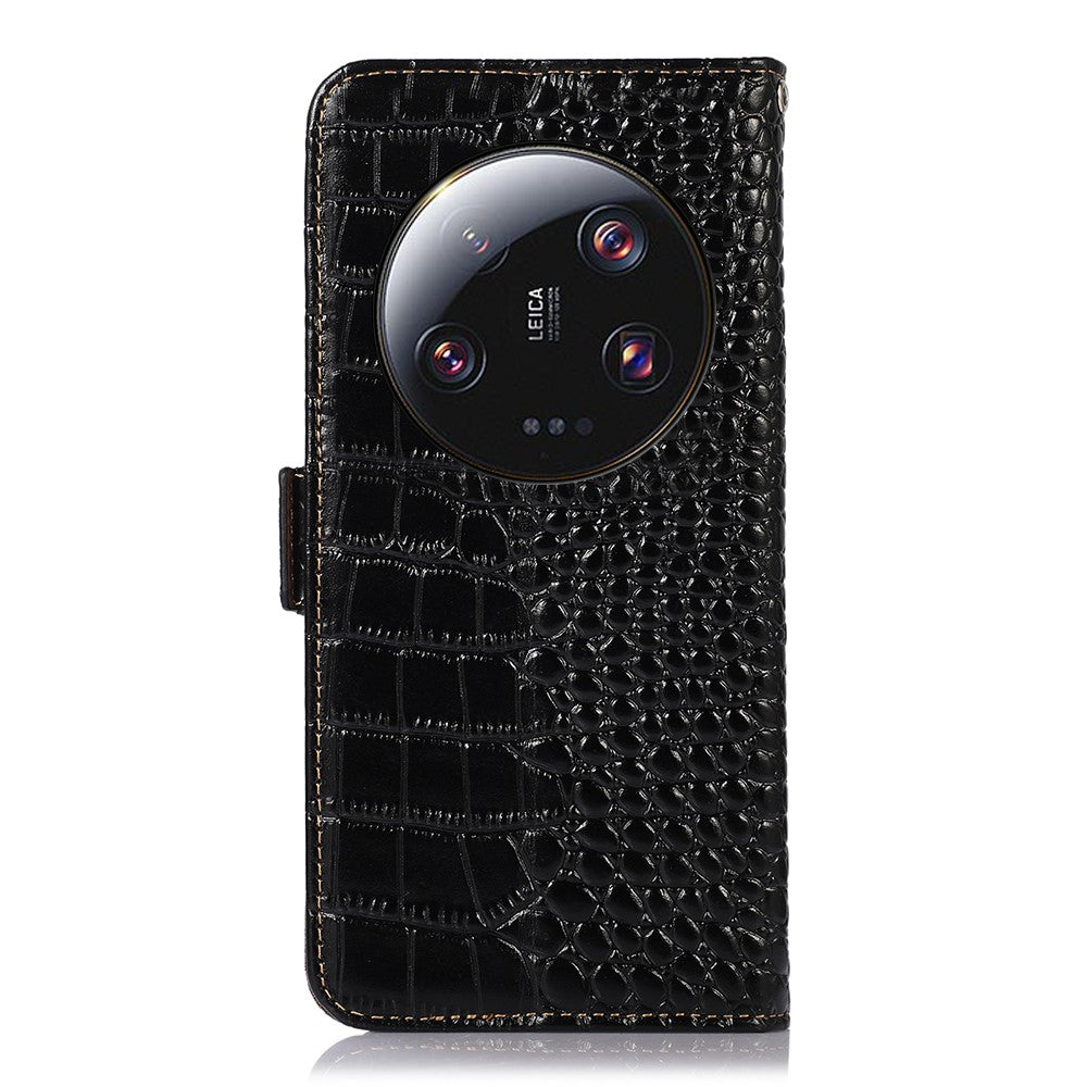 For Xiaomi 13 Ultra Genuine Cowhide Leather Phone Case Stand RFID Blocking Wallet Crocodile Texture Phone Cover
