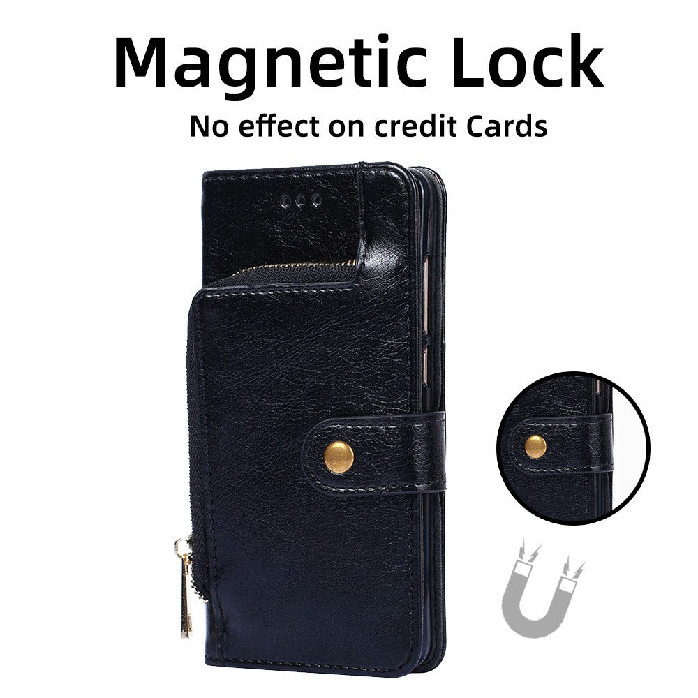 Phone Case for Huawei P60 / P60 Pro Zipper Pocket PU Leather Wallet Stand Cover with Strap