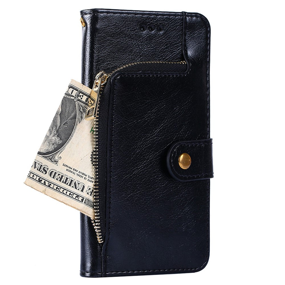 Phone Case for Huawei P60 / P60 Pro Zipper Pocket PU Leather Wallet Stand Cover with Strap