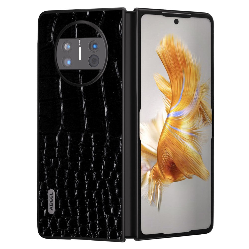 ABEEL For Huawei Mate X3 5G Crocodile Texture Shockproof Phone Case Genuine Cowhide Leather Coated PC Black Edge Cover