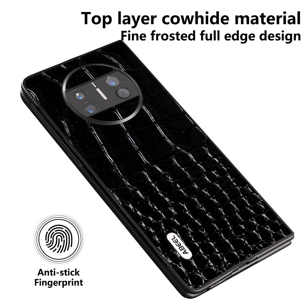 ABEEL For Huawei Mate X3 5G Crocodile Texture Shockproof Phone Case Genuine Cowhide Leather Coated PC Black Edge Cover