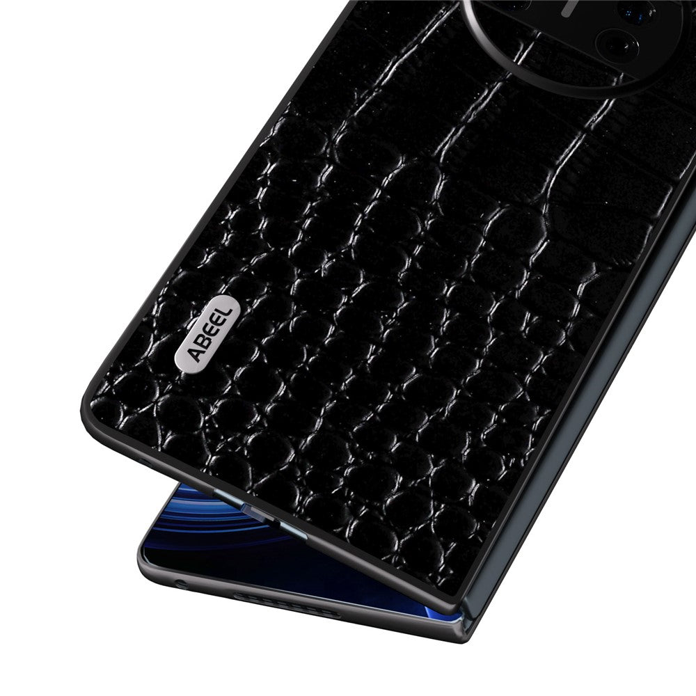 ABEEL For Huawei Mate X3 5G Crocodile Texture Shockproof Phone Case Genuine Cowhide Leather Coated PC Black Edge Cover