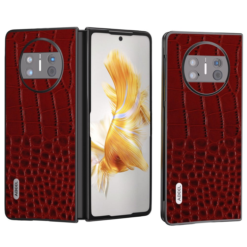 ABEEL For Huawei Mate X3 5G Crocodile Texture Shockproof Phone Case Genuine Cowhide Leather Coated PC Black Edge Cover