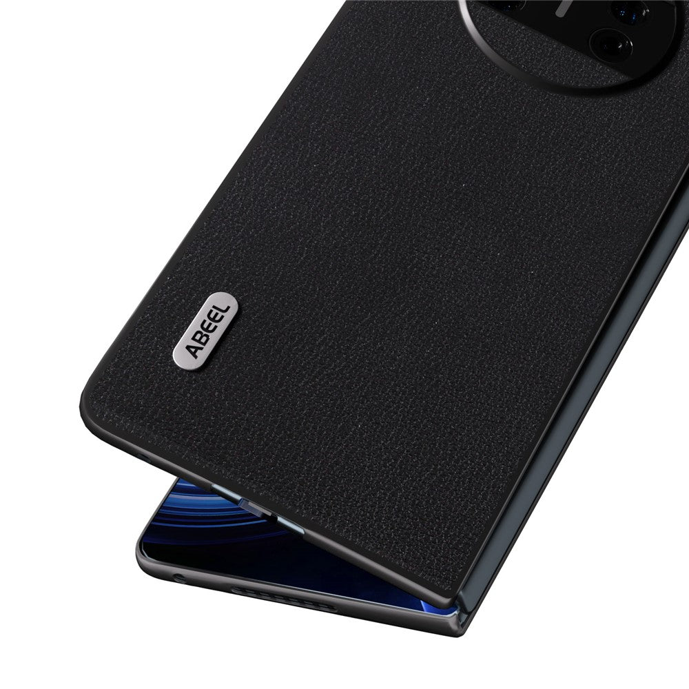 ABEEL For Huawei Mate X3 5G Shockproof Phone Case Black Edge Genuine Cowhide Leather Coated PC Back Cover
