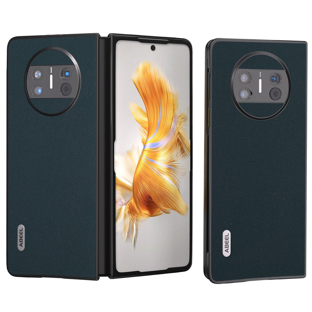 ABEEL For Huawei Mate X3 5G Shockproof Phone Case Black Edge Genuine Cowhide Leather Coated PC Back Cover