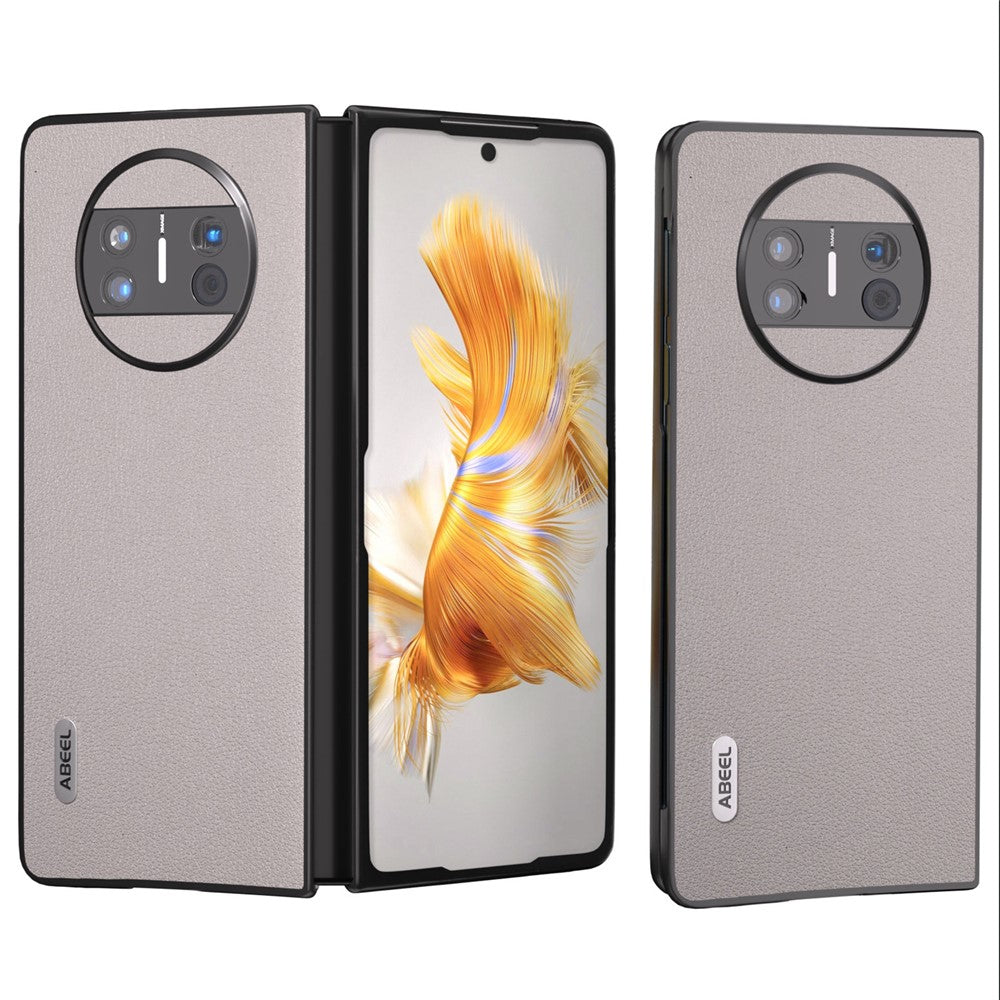 ABEEL For Huawei Mate X3 5G Shockproof Phone Case Black Edge Genuine Cowhide Leather Coated PC Back Cover
